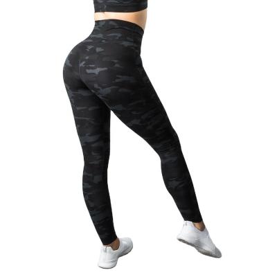 China Breathable Soft Yoga Pants Spandex Polyester High Waist Gaiters Sublimation Camouflage Print Gym Leggings For Women Fitness Legging for sale