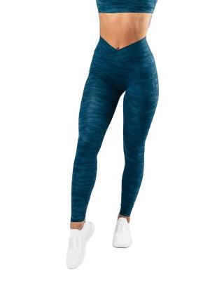 China Camouflage pattern design breathable blue cross--wrap performance yoga sets high waisted fitness gym leggings for women for sale