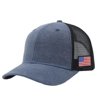 China Customized Baseball Caps COMMON With American Flag Mesh Hat 6 Panel Cotton Trucker Hat for sale