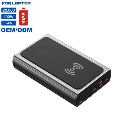 China Fast Power Bank Wireless Mobile Charger 20000Mah 100W Support 20000 Charging Palladium Metal For Laptop Apple Notebook I Phone OEM for sale