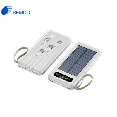 China Support Semco Solar Charging 20000mAh 5V2.1A 4 in 1 Built-in Waterproof Portable Cable Solar Panel Charger Power Bank for IPhone Samsung for sale