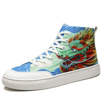 China Hot Selling Anti Slippery Sneaker Lit Chinese Dragon Pattern Cloth Woman And Man Canvas for sale