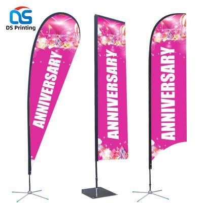 China Custom 20Ft Used Cars Automobile Dealer Carlot Feather Shape Advertise Banner Flying Flag Plastic Stand With Poles Kit for sale