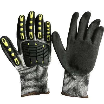 China Breathable Impact HPPE Level 5 Cut Anti Vibration Safety Impact Resistant Work Sandy Nitrile TPR Shockproof Gloves for sale