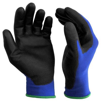 China PU Gloves Breathable Blue Nylon Fiber With Polyurethane Coating Safety Work PU Protective Gloves for sale