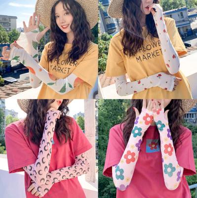 China Female Ice Half Fingerprint Lace Silk Thin Sleeve Summer Breathable Long Rising Driving Sunscreen Sleeves Gloves for sale