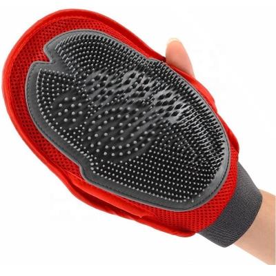 China Palm Grooming Brush Massage Pet Deshedding Viable Silicone Coated Gloves For Cats Dogs Horses for sale