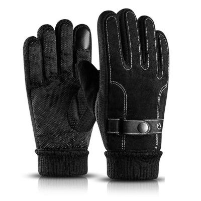 China Leather Thick Thermal Mens Windproof Fleece Lined Lined Touch Screen Winter Gloves For Running for sale