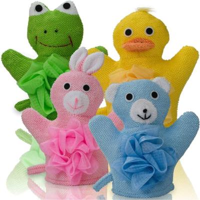 China Shower Kids Hand Puppet Toy Wash Mitt Towel With Animal Designs Shower Bath Gloves for sale