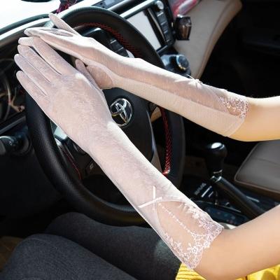 China Hot Sales Breathable Women's Long Sleeve Full Finger Lace Arm Cover Anti Slip Sunscreen Motorized UV Gloves for sale