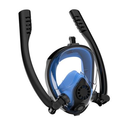 China New PC+Silicone+Nylon+Spandex Water Sports Games Swimming Equipment Snorkeling Equipment Double Snorkeling Full Mask Adult Snorkeling Mask for sale