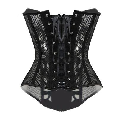 China Antibacterial Antibacterial Corsets and Bustiers Mesh Black White Brocade Normal Corset Overbust Lace Up Clubwear Steel Bone Corselet for sale