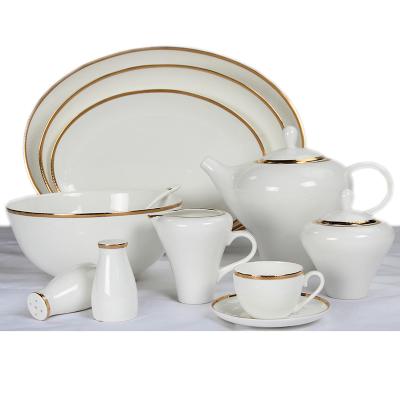 China Egypt Sustainable Market Nice Design With Gold Line 66pcs 125pcs Bone China Dinnerware Set for sale