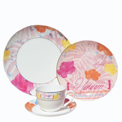 China Sustainable Microwave Bone China Safe Fine Dinnerware Sets Cheap Dinnerware Red Flower Dinnerware for sale