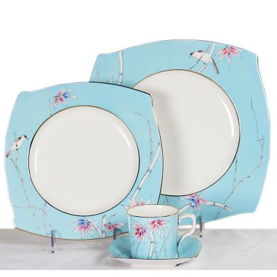 China Hot-selling Tableware Sustainable Blue Ceramic Dinnerware Square Shape Bone China Dinnerware for sale