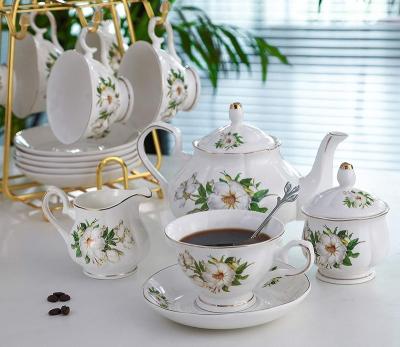 China Durable 17 Pieces Bone China Ceramic Coffee Tea Gift Sets Tea Cup And Saucer for sale