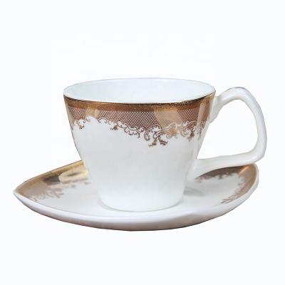 China Sustainable Ceramic Coffee Tea Cups Saucers Sets OEM Customized Box Logo Gold Design Ceramic Tea Cup And Saucer for sale