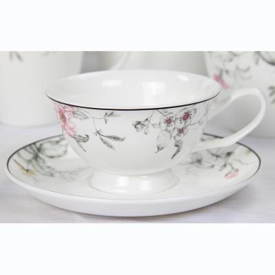 China Viable Hot Sale European Style Printed Ceramic Tea Set Fine Bone China Tableware Tea Cup and Saucer for sale