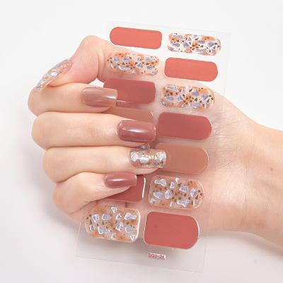 China Beautiful Plastic Design 14pcs Long Lasting Nail Polish Strips Nail Sticker Designs For Holiday for sale