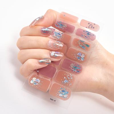 China Full Plastic Nail Decoration Glitter Nail Sticker Nail Wraps Strips 14 Nails for sale