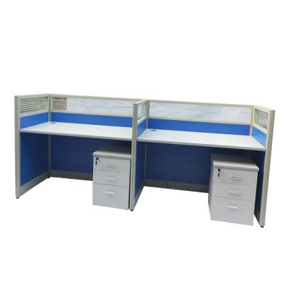 China Factory Supply Modern Furniture Office 2 Staff Commerical Desk Screen Glass With Small Wood Desk Partition for sale