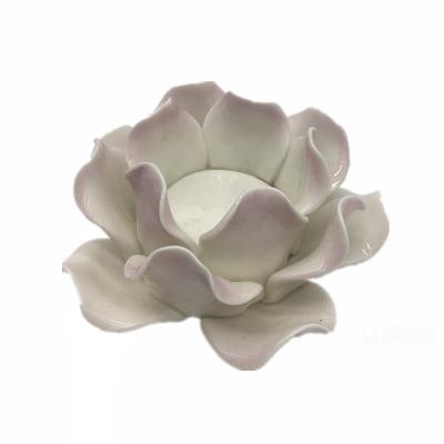 China Glaming White Ceramic Lotus Candle Stick Holder Home Decorative Candle Holder for sale