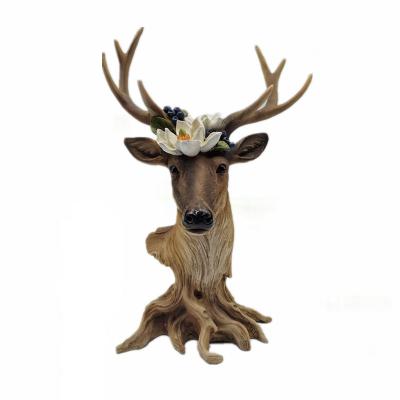 China Handmade Home Decoration Polyresin Deer Head Statue Decoration with Antlers Deer Sculpture for sale