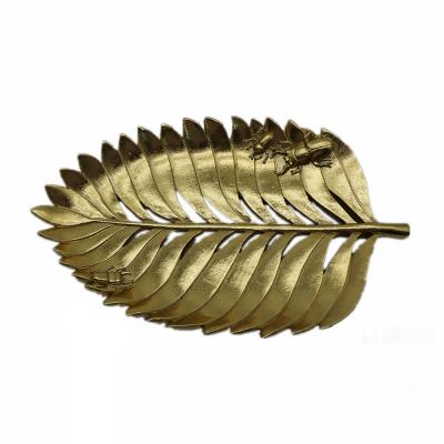 China Spider Leaf Tray Nordic Modern Home Decor Luxury Gold Resin Serving Decorative Tray for sale