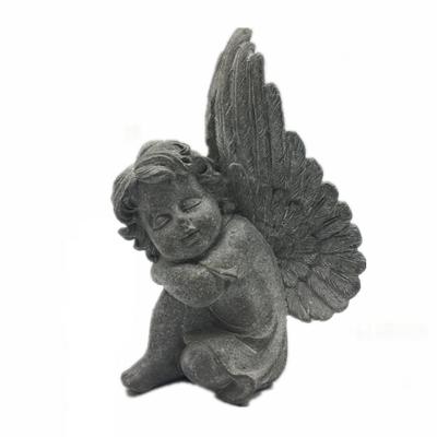 China Custom Made Poly Resin Stone Color Small Cherub Figurine Angel Wings Statue for sale