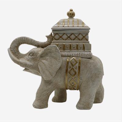 China Resin White Elephant Jewelry Case Home Decorative Casket Ornament for sale