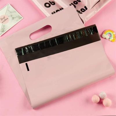 China Custom Eco-Friendly / Tearproof / Strong Adhesive / Perfect Impression Printed Pbat Pink Biodegradable Cornstarch Material Mailing Envelopes Polymailer Mailers Mailing Bag With Mailing Handle for sale