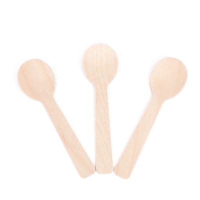 China Convenience Birch Wooden Mini Round Stick Kitchen Ice Cream Dessert Spoons for sale