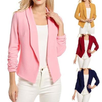 China Office Lady Formal Women's Jacket Women's Blazer Ladies Anti-wrinkle 3/4 Sleeve Blazer Open Front Cardigan Jacket Work Office Blazer for sale