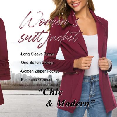 China Anti-Wrinkle Women's Long Sleeve Blazer Open Front Cardigan Jacket Work Office Blazer With Pockets Female Zipper Jacket Blazer for sale