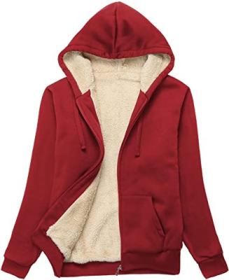 China OEM Women's Sherpa Breathable Hoodies Striped Winter Fleece Sweatshirt With Thick Full Zipper For Women for sale