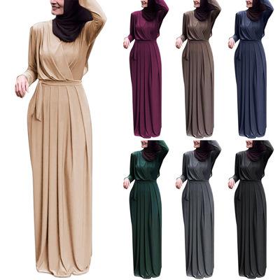 China Modest Clothing Abaya Design Women Dress Modest Muslimah Styling New Islamic Newest Islamic Maxi Long Dress Simple Pleated Muslim Long Dress Modest Casual Muslim Maxi Dress for sale