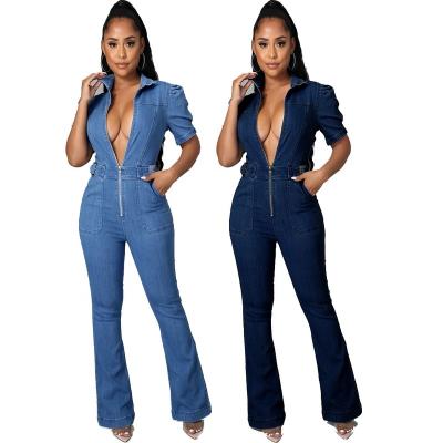 China Amazon Supplier New Design Women's Jeans Overalls QUICK DRY Autumn And Winter Clothes Solid Jean Pencil Pants Zipper Rompers With Cotton for sale