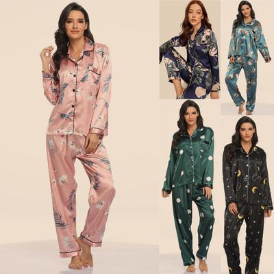 China High Quality QUICK DRY Fabric Printing Women's Sleepwear Set Long Sheath Turn-Down Sleep Leisure Quick Dry Plus Size Sleepwear Set for sale