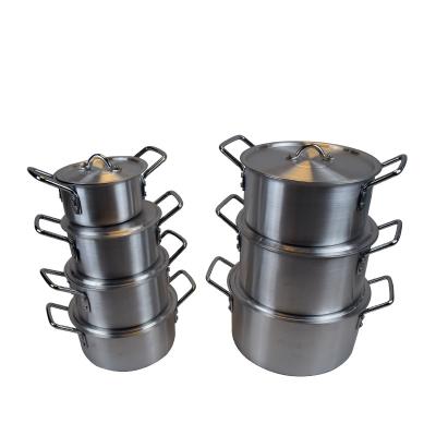 China Sustainable Aluminum Cook Pots 14PCS Soup Stock Pots Set Universal Kitchen Sanding Cookware for sale