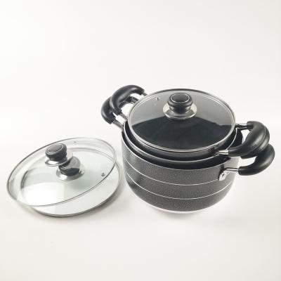 China Sustainable Hot Selling Nonstick Black Coated Glass Lid Kitchen Aluminum Pots for sale