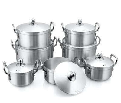 China Sustainable 7 Pcs / Set Aluminum Cooking Pot Sanding Aluminum Pot With Belly Lid for sale