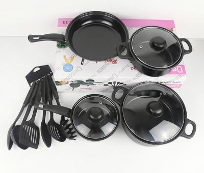 China Sustainable Popular Non Stick 13 Piece Kitchen Cooking Pot Cookware Set for sale