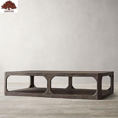 China New Arrival Style French Living Room Oak Rectangle Solid Wood Solid Wood Sweep Coffee Table Modern Design for sale