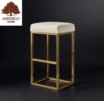 China Modern Environment Friendly Metal Stainless Steel Fabric Gold Barstool Upholstery for sale