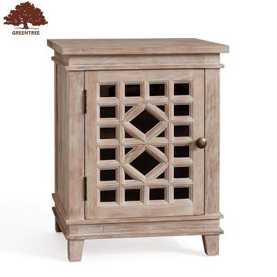 China Storage Home Furniture Bedrooms 1 Door Cutout Antique Solid Wood Bedside Table Luxury Nightstand for sale