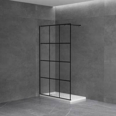 China Walk in Black Shower Screen gedrukt gehard glas 6mm 8mm met roestvrij staaf accessoire Te koop