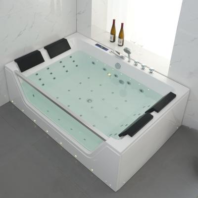 China Initial Payment 2 Person Rectangular Whirlpool Massage Bathtub with Front Blue Glass for sale