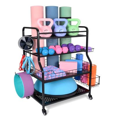 China Sustainable Yoga Mat Storage Rack Home Gym Storage Rack For Dumbbells Kettlebells Foam Roller Resistance Bands Workout Equipment Storage for sale