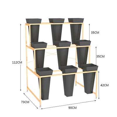 China 3-Tier Black Metal Double-Sided Plant Stand Garden Shelf Suitable for Large Flower Flower Pot Rack Display Stand Indoor and Outdoor Rack for sale