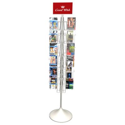 China Supermaket Postcard Display Racks Display Stand Wire Pocket Spinner Storage Display Racks Floor CD Calendar Rotating Magazine Rack for sale